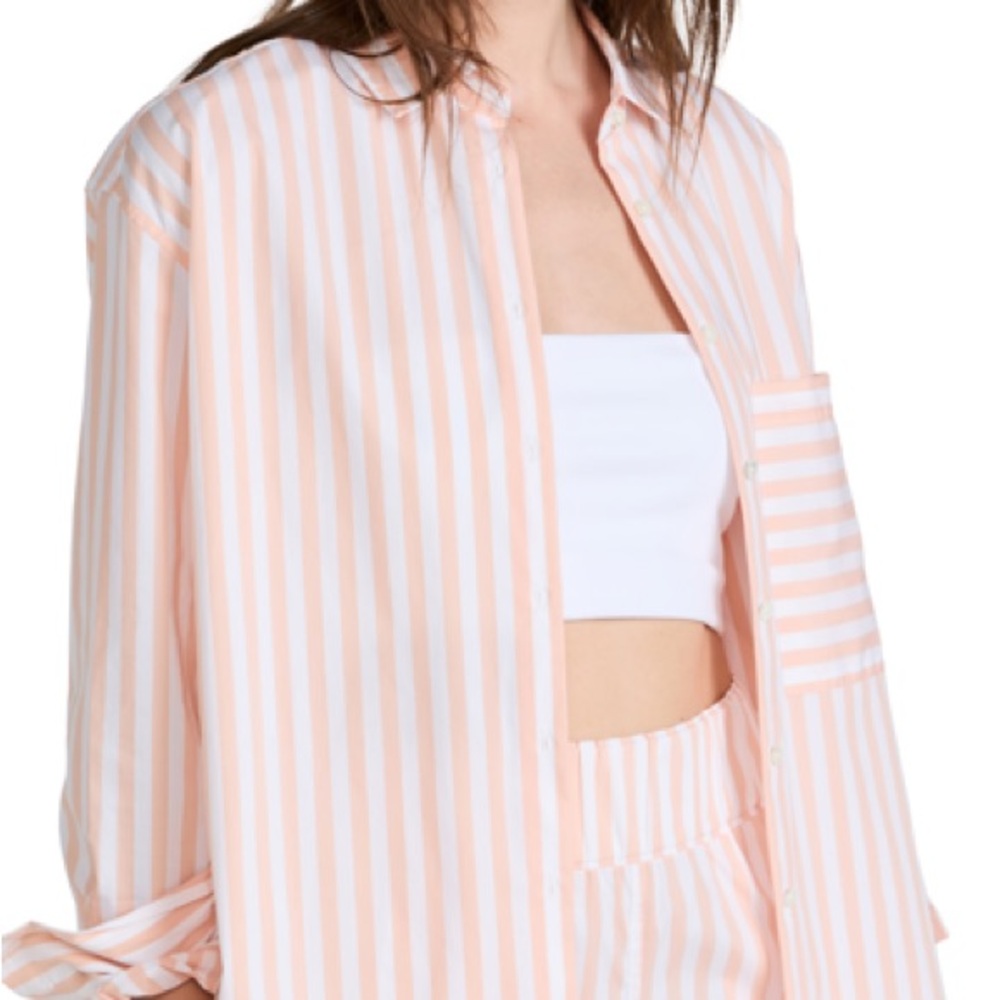 AYR Peach and White Striped Button Down Shirt